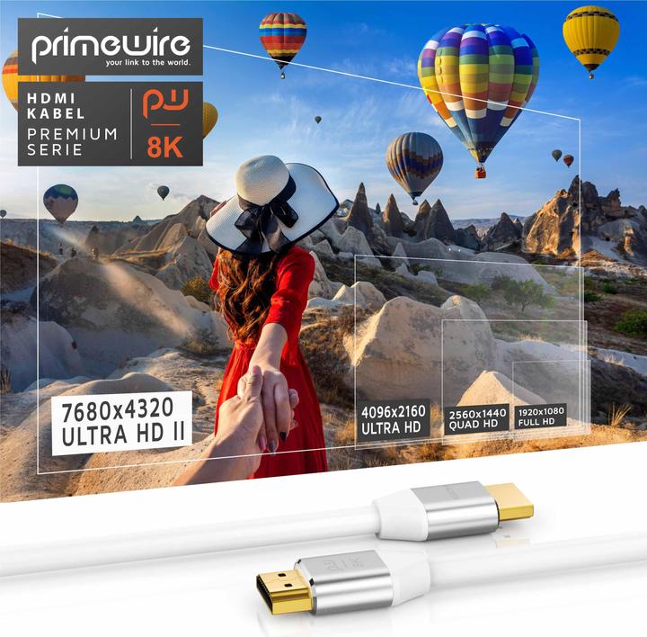 Produktbild Primewire HDMI Kabel 2.1, 8K 60 Hz, Premium Ultra HD, High Speed 7680 x 4320 @ 120 Hz - 4k @ 240 Hz mit DSC (2 m, HDMI)