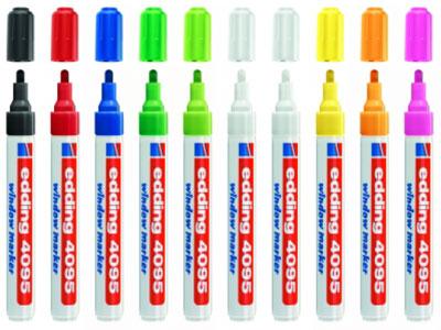 Produktbild Edding Kreidemarker 4095 (Weiss, Neonrosa, Neonorange, Neongelb, Grün, Blau, Schwarz, Rot, Hellgrün, 3 mm, 10 x)