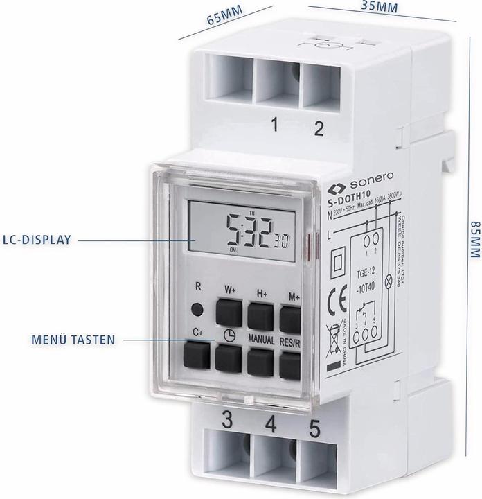 Produktbild Sonero Digitale Zeitschaltuhr S-DOTH10, 3500 W, DIN-Schiene, weiss