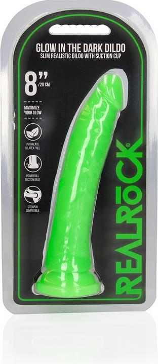 Produktbild RealRock Slim Realistic Dildo with Suction Cup - Glow in the Dark - 8" / 20 cm