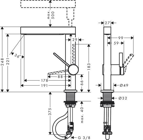 Produktbild hansgrohe HG EH-WT-MI FINORIS 230 mit Ausziehbrause 2jet mattweiss