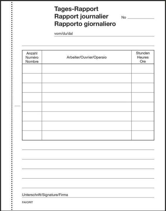 Produktbild Favorit Durchschreibebuch Tages-Rapporte mit Selbstdurchschreibepapier (100 x)