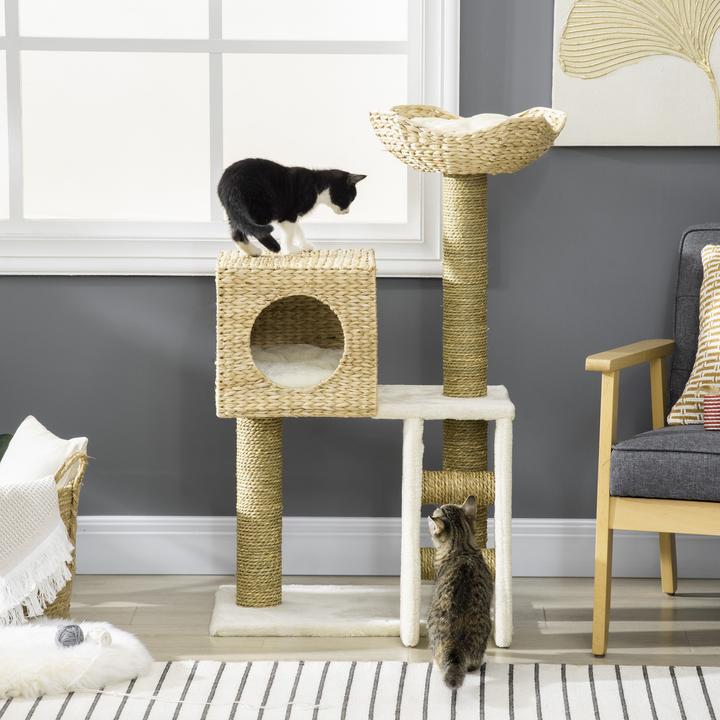 Image du produit PawHut Arbre à chat avec niche pour chat (100.50 cm, Blanc + Nature)