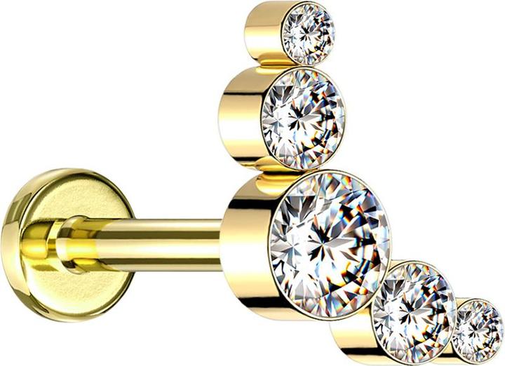 Produktbild Star Piercing Micro Labret Innengewinde vergoldet fünf Kristalle silber (ohne Messing, Chirurgenstahl 316L)