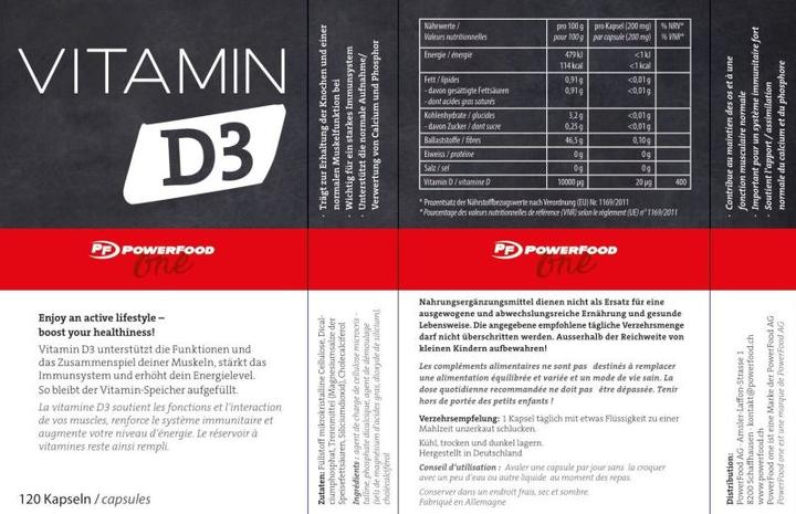 Nährwerte und Zutaten PowerFood One Vitamin D3 (120 Stück, Tabletten, 522 g)