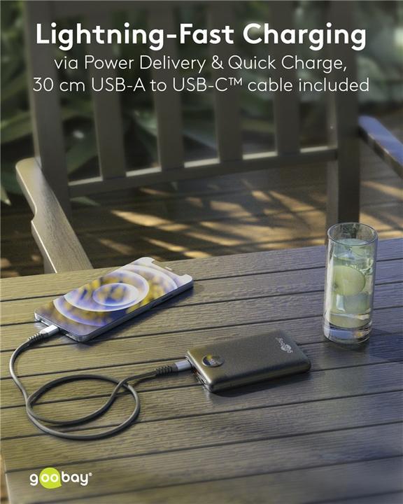 Immagine prodotto Goobay Powerbank compatto da 10.000 mAh (10000 mAh, 22.50 W, 38.50 Wh)