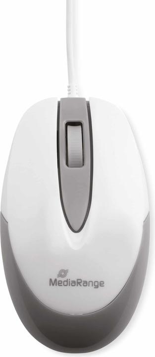 Produktbild MediaRange OPTISCHE MAUS MIT KABEL MROS214 3Tasten weiss/hellgrau (Kabelgebunden)