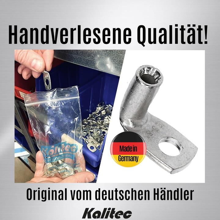 Produktbild Kalitec 10 Stück KA1-L5 Handelsübliche Rohrkabelschuhe gewinkelt 6mm² M5 I ohne Sichtloch I 90° I Ma