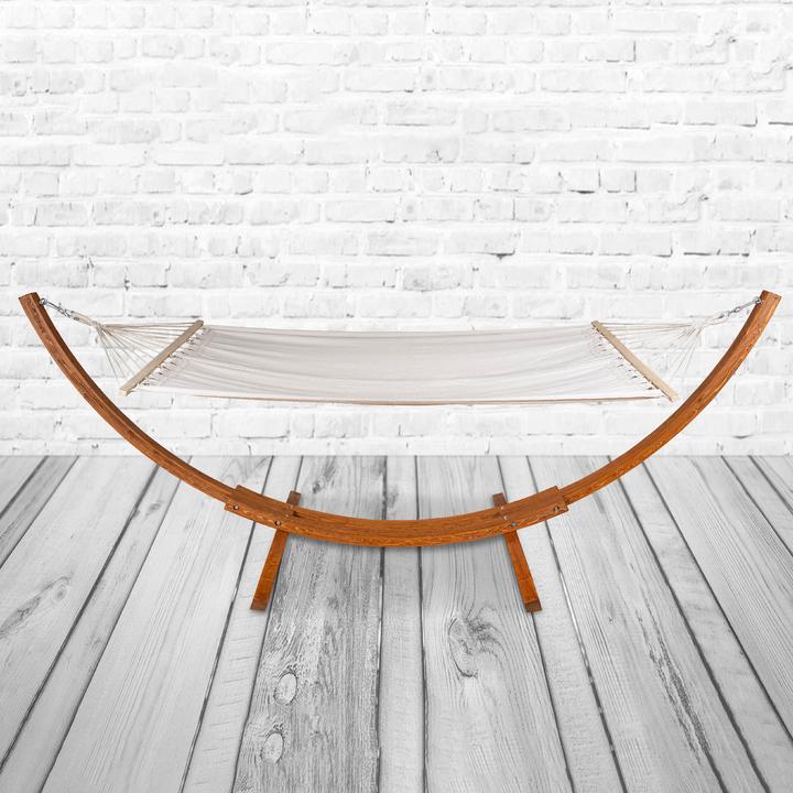 Productafbeelding PureHaven Hangmat 316x120x120cm massief hout katoen tuin relax ligstoel buiten houten frame lariks (130 kg)