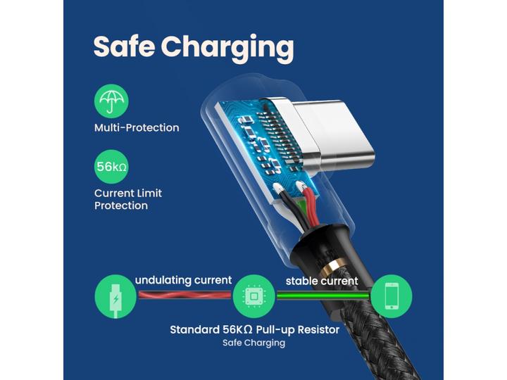 Actual product image Ugreen USB-C angled to USB-A 2.0 angled 3A data cable (2 m, USB 3.0)