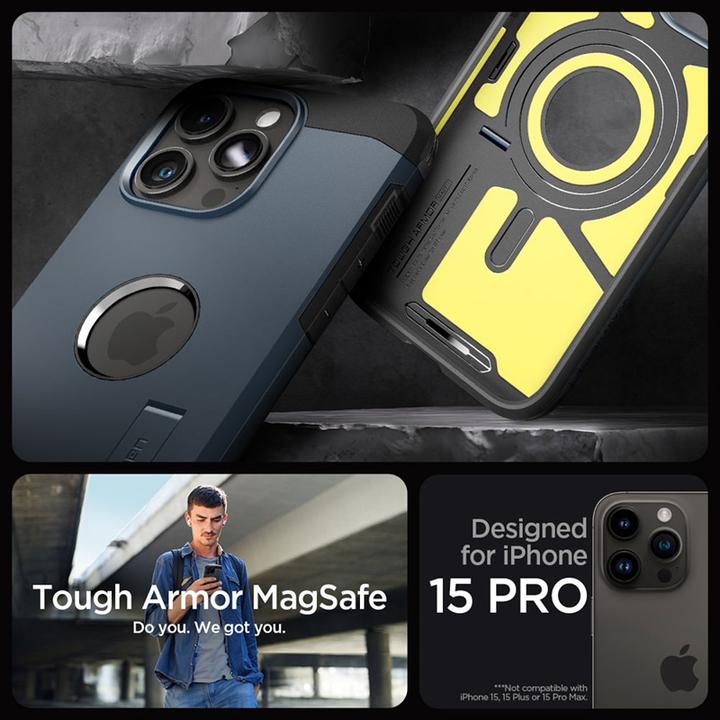 Actual product image Spigen Tough Armor MagSafe, metal slate - iPhone 15 Pro (Apple iPhone 15 Pro)