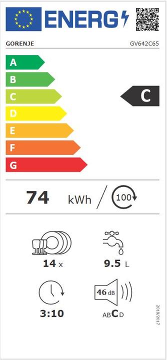 Label énergétique Gorenje GV642C65 (60cm)