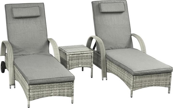 Produktbild Outsunny Rattan Sonnenliegen mit Tisch