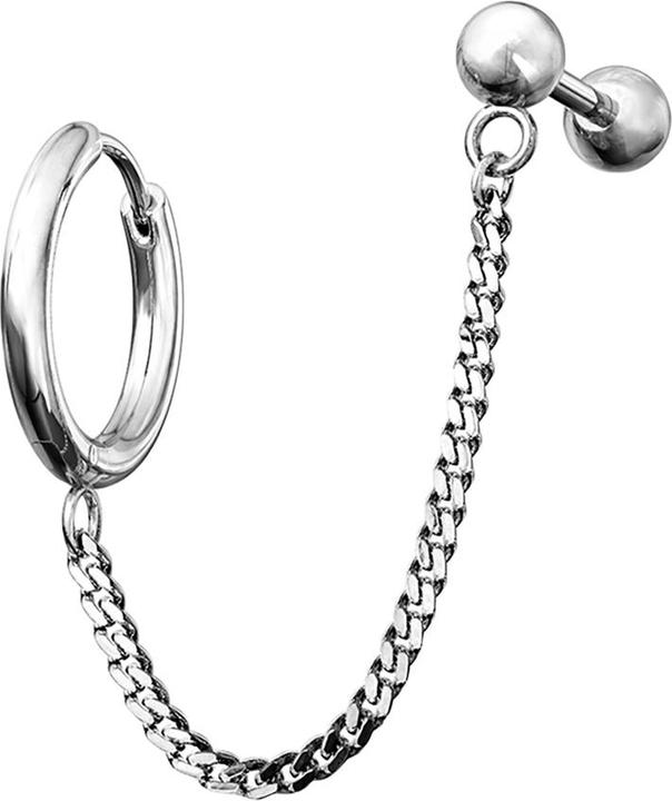 Actual product image Star Piercing Earring silver chain Micro Barbell with ball (316L stainless steel)