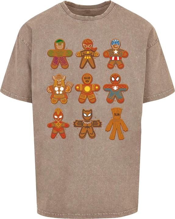 Absolute Cult Marvel Universe - Christmas Gingerbread Avengers Acid Washed Oversized Tee - 114695 (L)