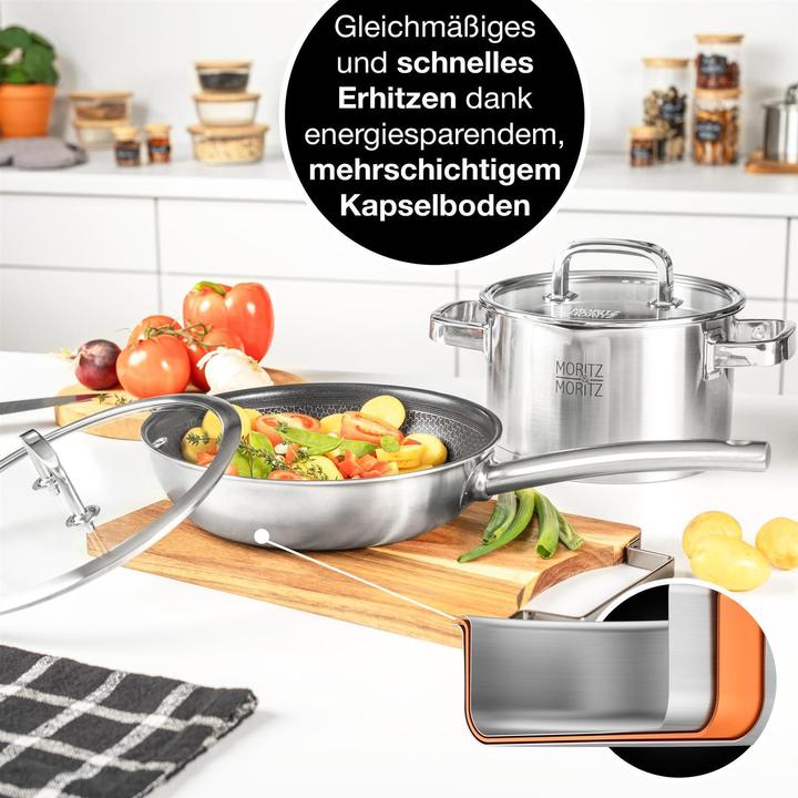 Produktbild Moritz & Moritz Edelstahl Pfannendeckel Universal 28cm - Deckel für Pfanne als ideale Ergänzung (28 cm, Glas, Metall)