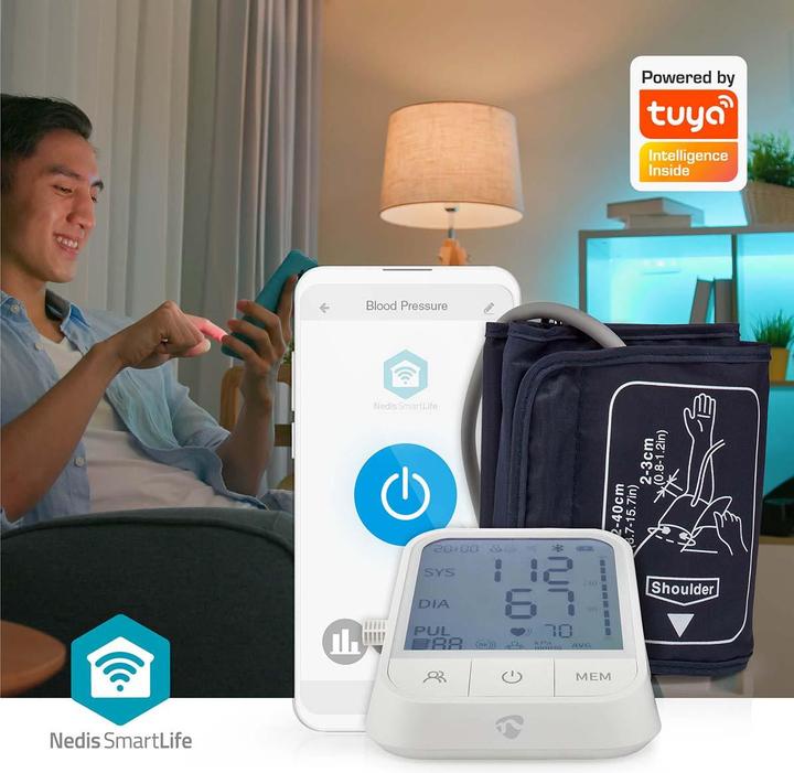 Produktbild Nedis SmartLife Blutdruckmessgerät | Arm | Bluetooth | LCD-Anzeige | 22 - 42 cm | Anzeige des Stillh (Blutdruckmessgerät Oberarm)