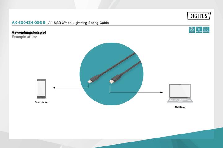Immagine prodotto Digitus Cavo a spirale da USB 2.0 - USB - C a Lightning (1 m, USB 2.0)