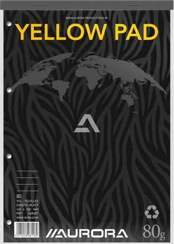 Actual product image Aurora Notepad Bound DIN A4 Lined Paper Yellow, Black Perforated (A4, Lined)