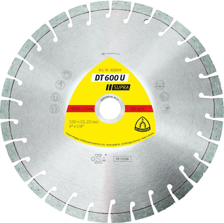 Productafbeelding Klingspor Diamantzaagblad DT 600 U Supra Ø 230 mm Boring 22,23 mm 9 mm 20 mm