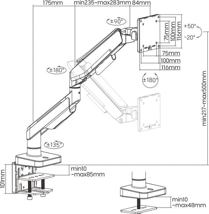 Produktbild Roline Monitorarm (Tisch, 49")