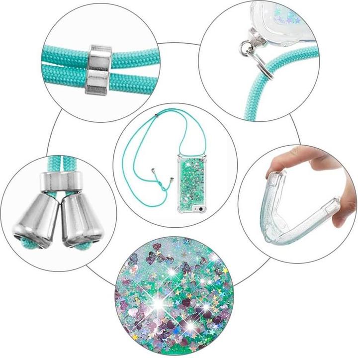 Productafbeelding Cover-Discount iPhone SE / 8 / 7 - glitter case met sleutelkoord turquoise (Apple iPhone 7, Apple iPhone 8, Apple iPhone SE (2e generatie))