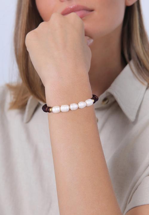 Actual product image Elli PREMIUM Bracelet Coconut Pearls Freshwater Pearls 925 Silver (16 cm, 925 Sterling silver gold-plated, Freshwater cultured pearls, No stone, Plastic)