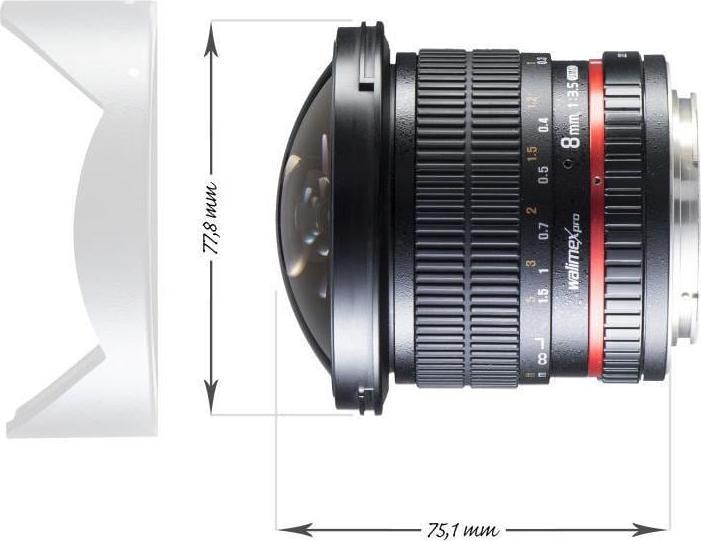 Image du produit Walimex pro 8mm f/3.5 II Fisheye, Canon EF-S (Canon EF-S, APS-C / DX)