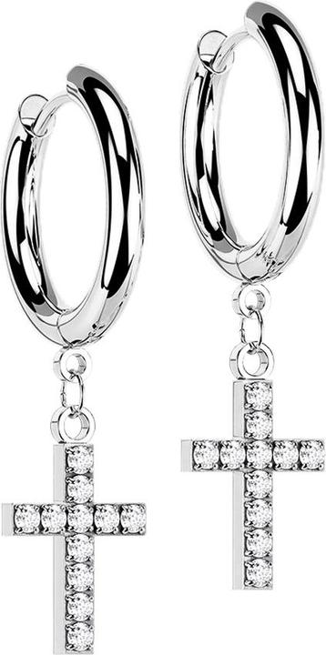 Immagine prodotto Hollywood Body Jewelry Orecchino in argento con ciondolo a croce e cristalli (senza ottone, Acciaio chirurgico 316L)