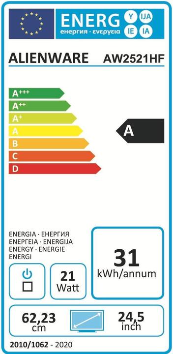 Energy Label Dell Alienware AW2521HFA (1920 x 1080 pixels, 25")