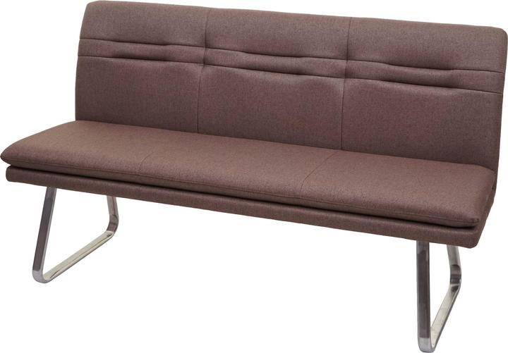 Actual product image Mendler Bench, Dining Room Bench Upholstered Bench, Backrest Fabric/Textile Stainless Steel Brushed - brown (160 cm)
