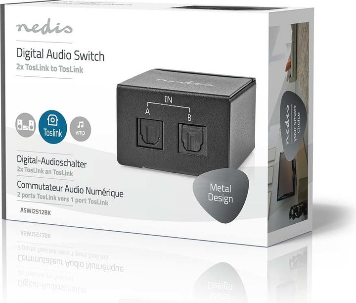 Actual product image Nedis Digital Audio Switch | 2-way | Connectors - Input: DC Power / 2x TosLink | Connectors - Output