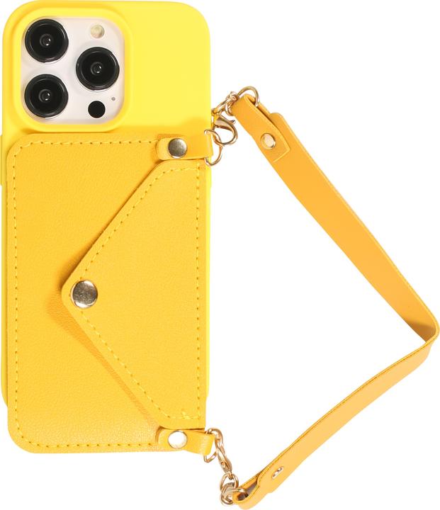 Immagine prodotto PhoneLook Cover in silicone morbido al tatto con tasca in pelle per carte o soldi e cordino integrato (Apple iPhone 14 Pro)