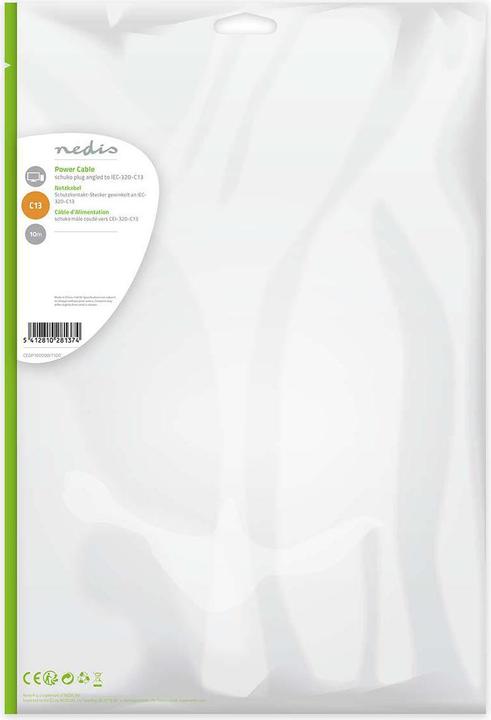 Produktbild Nedis CEGP10000WT100 Netzkabel Schuko-Stecker, angewinkelt - IEC-320-C13 10 m Weiss (10 m)