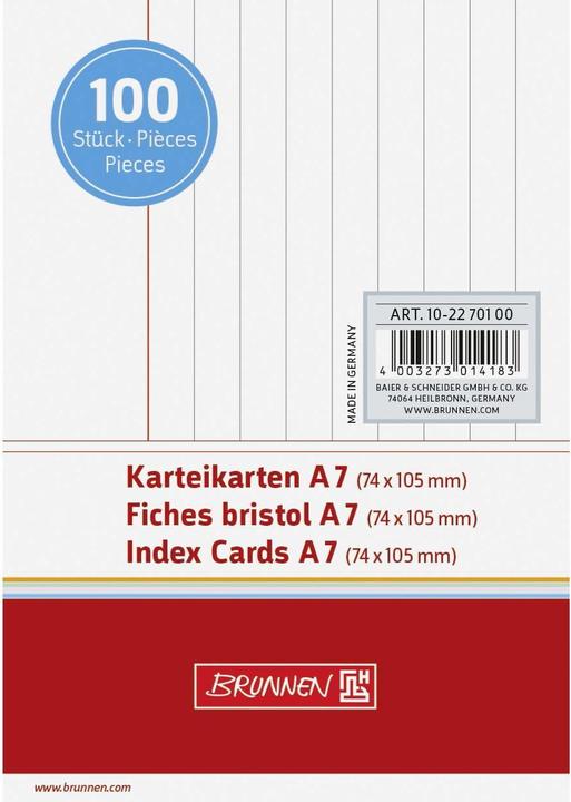 Immagine prodotto Schede di indice A7 foderate (A7, 190 g/m², 100 x)
