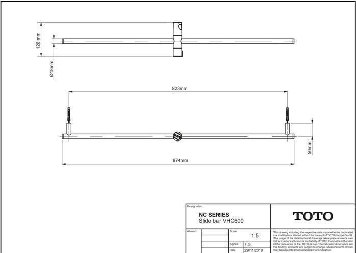 Produktbild TOTO Brausestange m Brausehalter Länge 874mm d= 18mm chrom