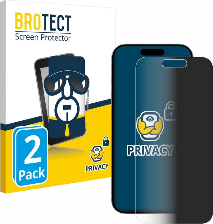 Productafbeelding BROTECT Anti-spionnetje privacyfolie Beschermfolie tegen blauw licht (2 Stuk, Apple iPhone 15 Pro)
