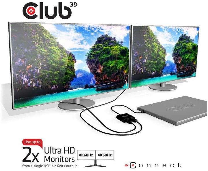 Produktbild Club 3D USB A auf HDMI 2.0 Dual Monitor 4K 60Hz Adapter