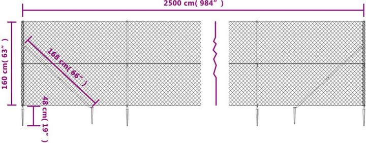 Actual product image VidaXL Maschendrahtzaun mit Bodenhülsen Anthrazit 1,6x25 m