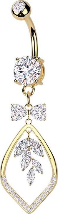 Produktbild Star Piercing Banane vergoldet mit zwei Kugeln Kristall silber Anhänger Band und Rebe Kristalle silber (Messing, Chirurgenstahl 316L)