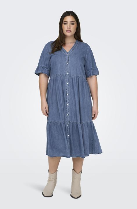 Produktbild Only Locker geschnitten V-Ausschnitt Glockenärmel Kurzes Kleid Jeanskleid (46)