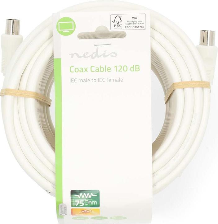 Actual product image Nedis Coaxial cable | IEC (coax) male | IEC (coax) female | Nickel-plated | 120 dB | 75 Ohm | 4-way (120 dB, Antenna cable)