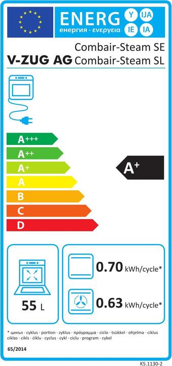 Energy Label V-Zug Combair-Steam SE