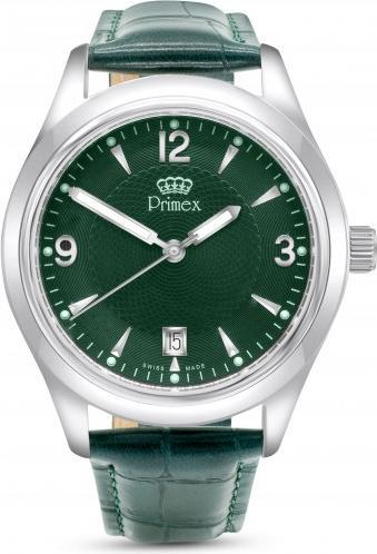 Primex Montre Swiss Made - Bracelet Cuir Vert - Cadran Vert - Etanche 50 M (Analoguhr, 210 mm)