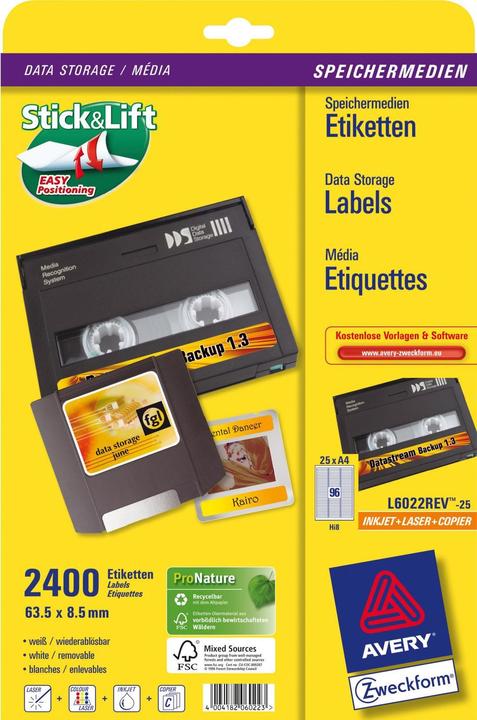 Produktbild Avery Etiketten A4, 63,5 x 8,5 mm