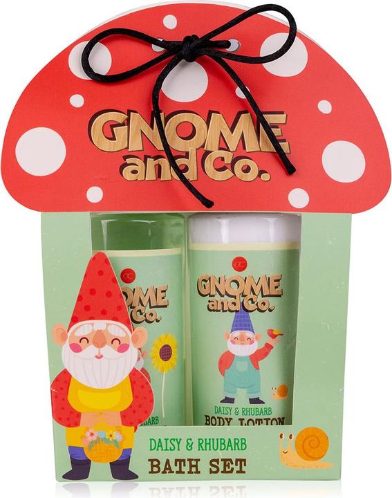 Accentra Badeset GNOME & CO. in Geschenkbox, inkl. 100ml Duschgel, 100ml Bodylotion, Duft: Daisy & Rhubarb, F (Körperpflegeset)