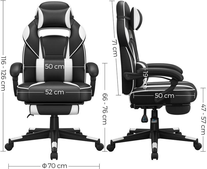 Image du produit Songmics Chaise de bureau avec dossier inclinable, noir / blanc