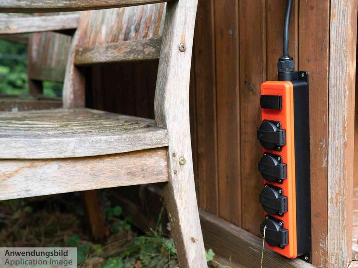 Actual product image Kabelmeister Outdoor socket strip, 4 earthing contact sockets (IP54/IP20), 2x USB-A socket, orange/ (4 x, CEE 7/3, 5 m)
