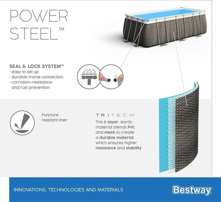 Produktbild Bestway Rectangular Power Frame Pool (412 x 201 x 122 cm)
