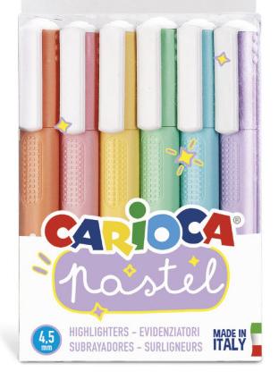 Carioca Textmarker Pastell 6 Farben (Orange, Violett, Blau, Grün, Pink, Gelb, Pastell, 5 mm, 6 x)